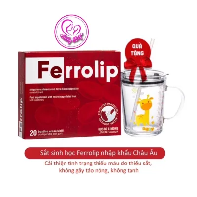 Sắt sinh học Ferrolip hộp 20 gói bổ sung sắt cho mẹ bầu,mẹ sau sinh và cho con bú, dễ uống, dễ hấp thụ  quà