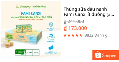 Thùng sữa đậu nành Fami Canxi ít đường (36 hộp x 200ml)