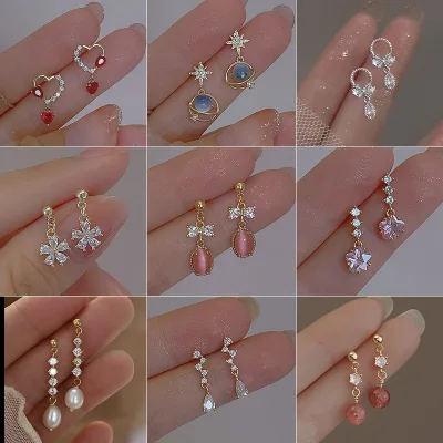 Thời Trang Mới Thiết Kế Xu Hướng Thanh Lịch Tinh Tế Hàn Quốc Thắt Nơ Trái Tim Zircon Tua Rua Bông Tai Nữ Trang Sức Dự Tiệc Cô Gái Quà Tặng Năm Mới