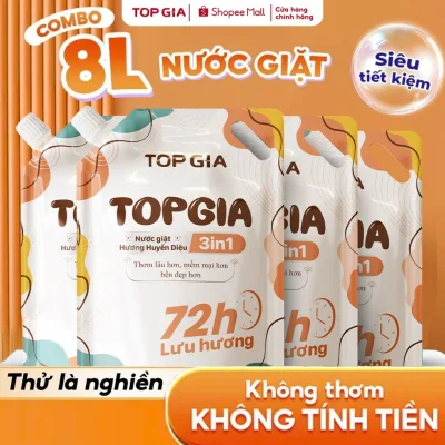 [DUNG TÍCH LỚN] Combo Nước Giặt Xả 3in1 TopGia Hương Huyền Diệu Dịu Nhẹ Túi 2L, Lưu Hương 72H