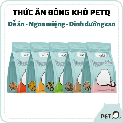 Thức ăn đông khô cho chó mèo PetQ, Viên gà sấy thăng hoa, Snack Ức gà, Cỏ mèo, Lòng đỏ trứng, Gan gà, Ngon miệng dinh dưỡng, Sáng da đẹp lông