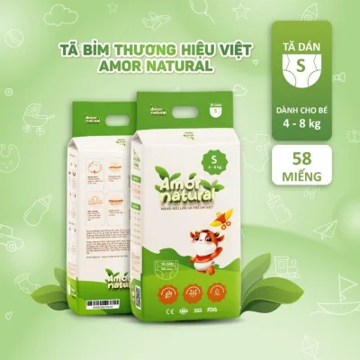 Combo 2 Bịch Tã Bỉm Amor natural mềm mỏng thoáng khí thấm hút tốt/Tã Bỉm thương hiệu Việt