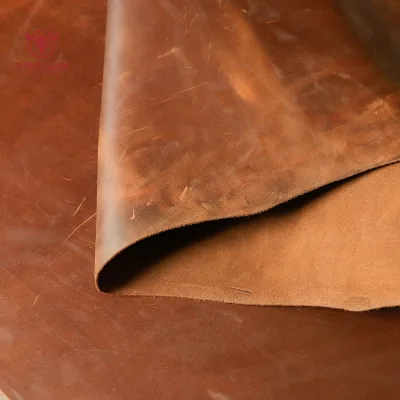 Da bò sáp cao cấp màu nâu đỏ thương hiệu Da Thuộc Sài Gòn, chất da đanh dẻo, độ dày 1.6 mm - 1.8 mm, phù hợp may túi xách, ví da, giày dép