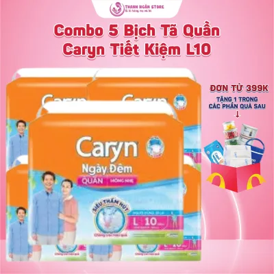 Combo of 5 Packs of Caryn Economical Diaper Pants Size L10 (55 kg to 75 kg) - Caryn Yellow Diaper Pants - Diapers for the Elderly - Thanh Ngan Diaper Warehouse