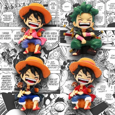 Bộ sưu tập mô hình 12cm One Piece Luffy & Zoro ngồi cười, nhân vật hành động PVC, phiên bản Q Kawaii