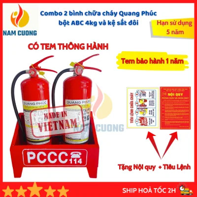 Combo 2 bình chữa cháy bột ABC 4kg có đồng hồ đo áp suất, CÓ KỆ ĐỰNG BÌNH và bộ nội quy tiêu lệnh