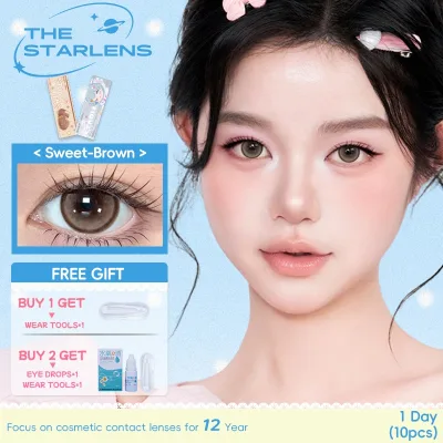 Kính áp tròng Starlens lens 1 ngày 10 chiếc tròng kính mềm màu nâu/xám dùng để trang điểm tròng kính nhiều màu có độ (0-8)