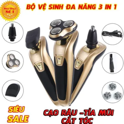 Electric Shaver 3-in-1 Multi-Function Personal Cleaning Machine Haircut Shaving Nose Hair Trimmer Smart Razor Head, Battery Operated with USB Charging Port