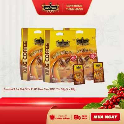 Combo of 3 Instant Milk Coffee Plus 3in1 Tni King Coffee - Bag of 50 Packs X 20g