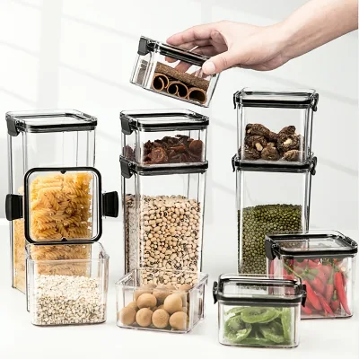 Convenient plastic food container, dry food kitchen storage pot, transparent cereal anti-moisture seal lid