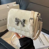 Túi xách nữ đeo chéo túi thời trang đeo vai da nhung hoạ tiết Nơ Bạc đi chơi đi làm dễ thương _TDC292