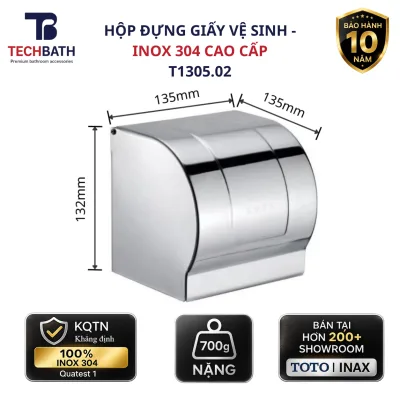 Toilet Paper Holder - Stainless Steel 304, 135X135Mm, Mirror-Polished Surface, 10-Year Warranty, Code T1305.04