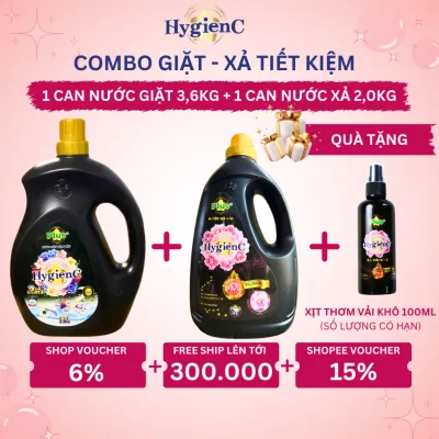 Laundry Detergent Set: 1 Can of Laundry Detergent (3.6kg) + 1 Can of Fabric Softener (2.0kg) Hygienc Plus Concentrated Perfume Fragrance