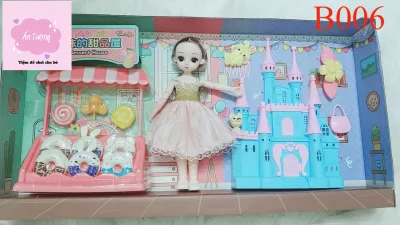 Đồ chơi búp bê- Hộp công chúa búp bê Barbie, búp bê BJD khớp xoay váy hồng kèm phụ kiện túi xách, kính mắt, nhẫn cho bé