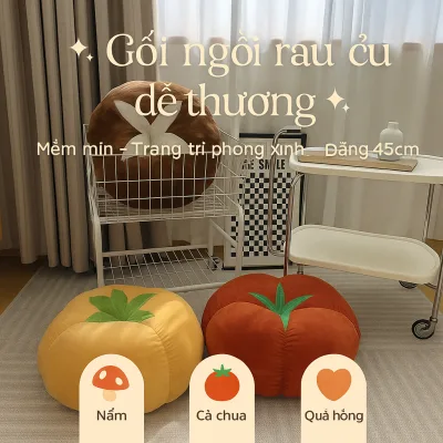 Gối ngồi hình rau củ dễ thương 🍅🍄 hồng mềm mịn cao cấp 45cm – Đệm ngồi, tựa lưng, trang trí phòng xinh xắn 🌿
