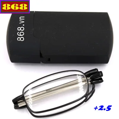 Mắt kính lão gọng xếp màu đen 2.5 độ, từ 1 độ đến 4 độ, mắt kính viễn, mắt kính rút, mắt kính gấp