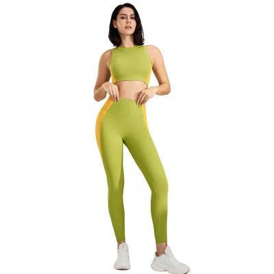 Set Tập Yoga GYM Thể Thao Naqi S-706 Thun Poly Cao Cấp Phối Màu Bộ Croptop Có Mút Lót Quần Legging Cạp Cao