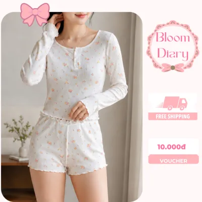 Set Bộ Đồ Mặc Nhà Nữ Áo Tay Dài Cổ Trụ Tanktop Và Quần Short Chất Tổ Ong Cotton Mềm Mịn, Bộ Đồ Ngủ Nữ Năng Động - BD018