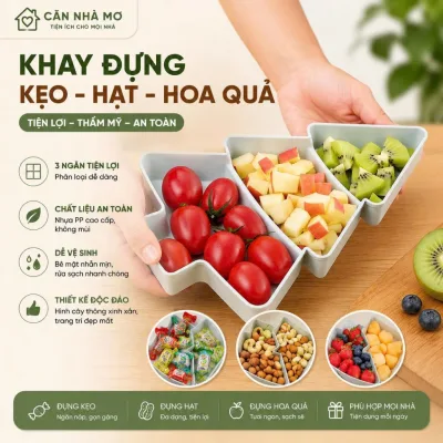Khay Đựng Kẹo & Hạt Khô Hình Cây Thông Noel - Khay Nhựa Chia Ngăn Đựng Bánh Kẹo, Trái Cây, Đồ Ăn Vặt