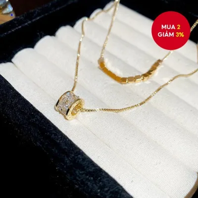 Mạ điện Zircon Hai Lớp Vòng Cổ Đa Năng Cao Cấp Xương Cổ Dây Chuyền Dainty Trang Sức Nữ