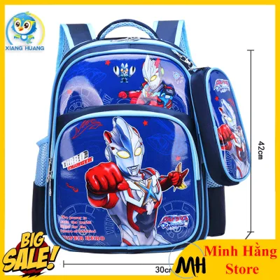 Balo cho bé trai chất đẹp, cặp sách học sinh cấp 1,2 hình siêu nhân khủng long, balo trẻ em tiểu học, trung học có kèm túi ví đựng bút