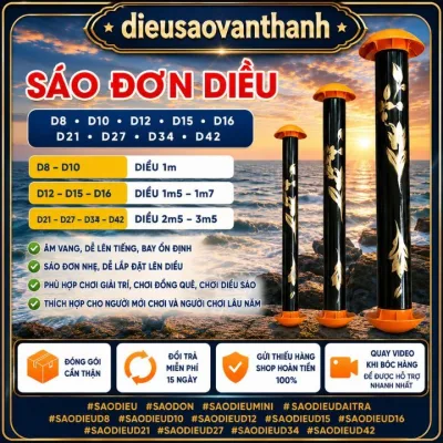 sáo đơn d8 d10 d12 d15 d16 d21 d27 d34 d42 dành cho diều đại trà song vân chính mỹ đuôi cá cánh cốc 1m 1m5 1m7 2m5 3m5