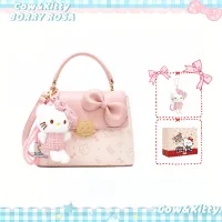 Cow&Kitty/BORRY ROSA Túi xách đeo chéo màu hồng túi giỏ màu hồng có khóa kéo và bùa chú mèo