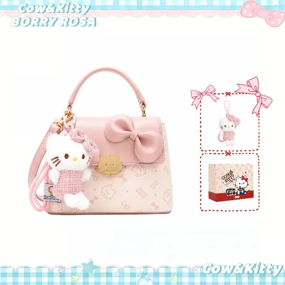 Cow&Kitty/BORRY ROSA Túi xách đeo chéo màu hồng túi giỏ màu hồng có khóa kéo và bùa chú mèo
