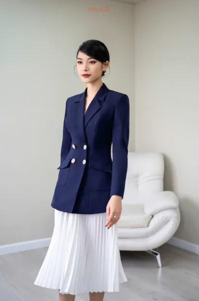 MAJCO ÁO VEST DÁNG DÀI CÔNG SỞ CAO CẤP BLAZER NÚT KIỂU HAI LỚP THIẾT KẾ CHIẾT EO TÔN DÁNG VEST MÀU XAN