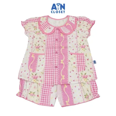 Bộ quần áo Ngắn bé gái họa tiết Gingham Hồng Cotton - AICDBGF7YHKL - AIN Closet