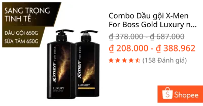 Combo Dầu gội X-Men For Boss Gold Luxury nước hoa nước hoa 650g và sữa tắm 650g(mầu vàng)