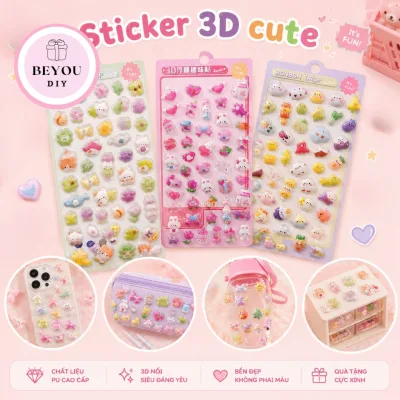 Set Sticker DIY Nổi 3D Cute Chất Liệu Nhựa PVC Trang Trí Sổ Tay Điện Thoại Nón Bảo Hiểm Dán Móng Tay