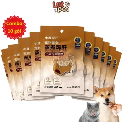 Combo 10 gói gan gà hấp cho chó mèo, bổ sung săt, tốt cho máu, thức ăn tươi (400gr) - lutpet