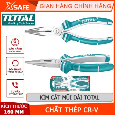 Kìm cắt mỏ nhọn dài TOTAL THT120606P kềm mỏ dài thép Cr-V, 6 inch/160mm, tay cầm cao su cắt dây điện, tuốt dây