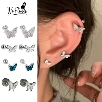 WeFlower Tinh Tế s925 Bạc Sáng Pha Lê Bướm Vít Bông Tai Nữ Xuyên Tai Trang Sức