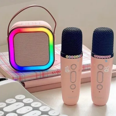 ( HÀNG HOT HIT ) Loa Bluetooth Karaoke Mini K12 Tặng Kèm 2 Mic Hát , Có Đèn Led Cực Xinh, Vừa Nghe Nhạc Vừa Hát Karaoke , Nhỏ Gọn Tiện Lợi