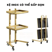 Xe Đẩy Mạ Vàng 2 Tầng, Kệ Xe Đẩy Inox Mạ Vàng 304 Cao Cấp, Xe Đựng Dụng Cụ Tiêm Filler, Đồ Spa, Dụng Cụ Y Tế Thẩm Mỹ
