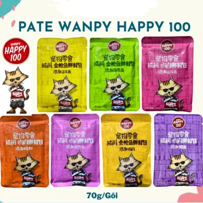 Pate Wanpy HAPPY 100 cho mèo , bate cho mèo gói 70g bổ sung dinh dưỡng nhiều hương vị