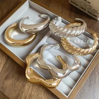 Vòng tay hở sọc gợn sóng không đều Châu Âu và Hoa Kỳ Vòng tay khí chất cá tính retro đơn giản mới trang sức tay phụ nữ