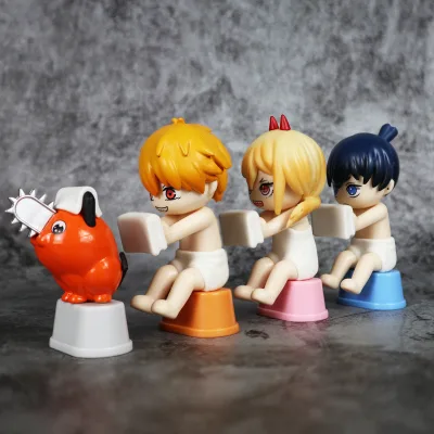 6cm Anime Cưa Xích Người Hình Tắm Phòng Tắm Denji Pochita Power Makima Hình Q Xác Thực PVC Đồ Chơi Mô Hình Bộ Sưu Tập Búp Bê Trẻ Em Quà Tặng