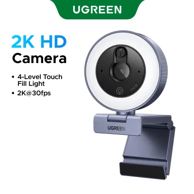 Ugreen 2K Ultra Hd Camera Four-Level Touch Adjustable Fill Light Meeting Live Streaming Built-In Security Flexible Settings for Laptop Tripod Screen with Fill Light 2K 30Fps Fixed Focus Includes 1.5m Cable