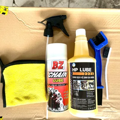 Car Care Set Includes Bz Slug Cleaner + Chain and Sprocket Cleaner Bottle Combined with Hp Lube Super Clean 1L Car Wash, Brush, and Towel