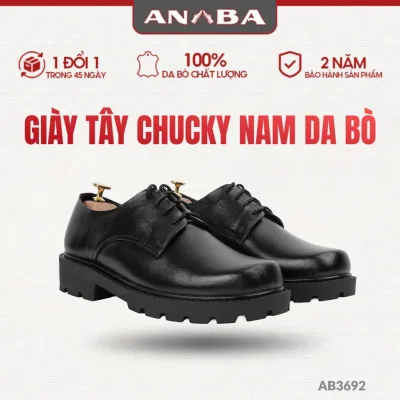 Giày Tây Nam ANBA Da Bò Thật Đế Chucky Cao Cấp 5cm Chống Trượt Đơn Giản Sang Trọng Cho Nam AB3692