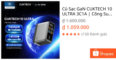 Củ Sạc GaN CUKTECH 10 ULTRA 3C1A | Công Suất 120W |Hỗ Trợ Sạc Nhanh | Bảo Hành 18 Tháng AD1204U